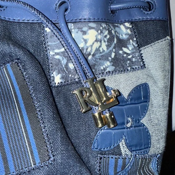 Ralph Lauren Denim Patchwork Drawstring Bucket Bag